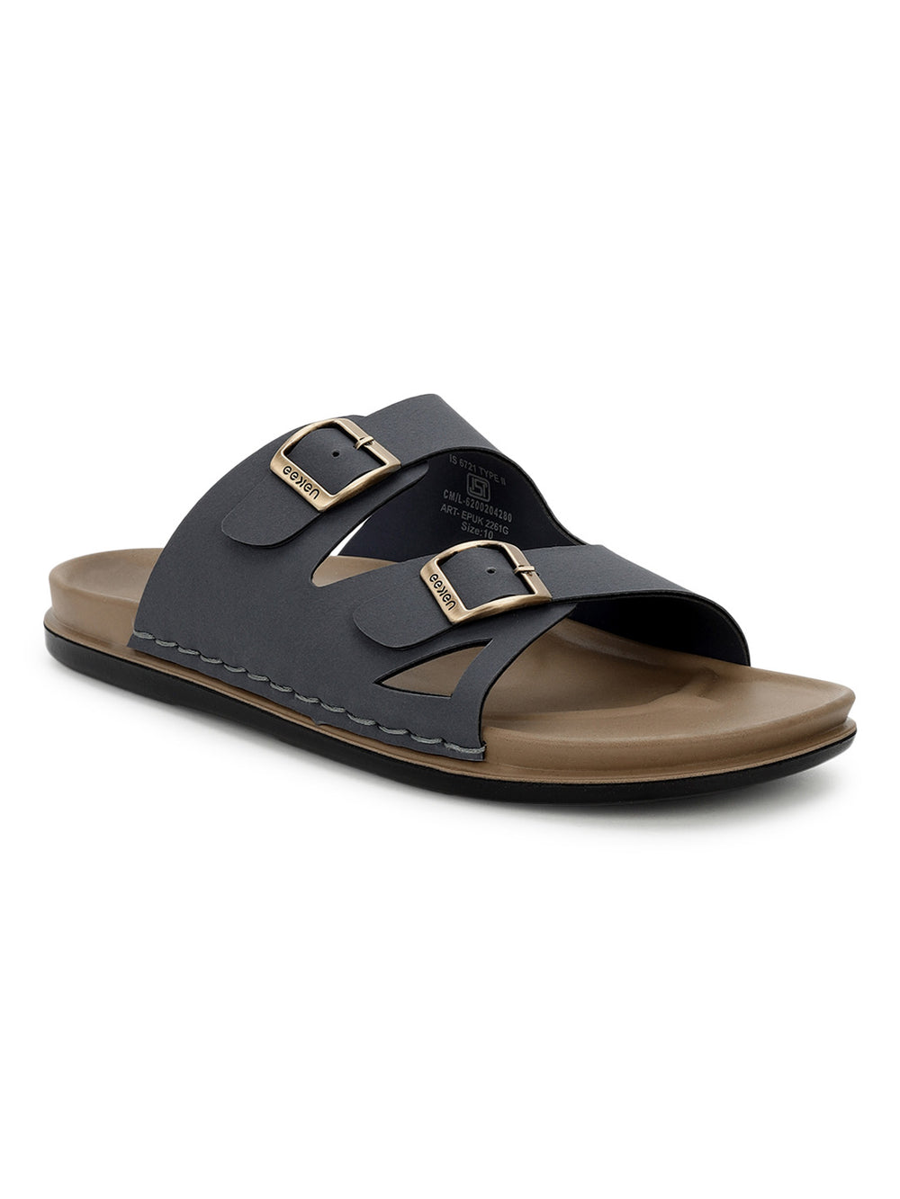Eeken Men Casual Sandals Cushioned Footbed | Premium finish | Sturdy Grip| Dual Buckle Two Strap Slip On for Daily Outdoor Use