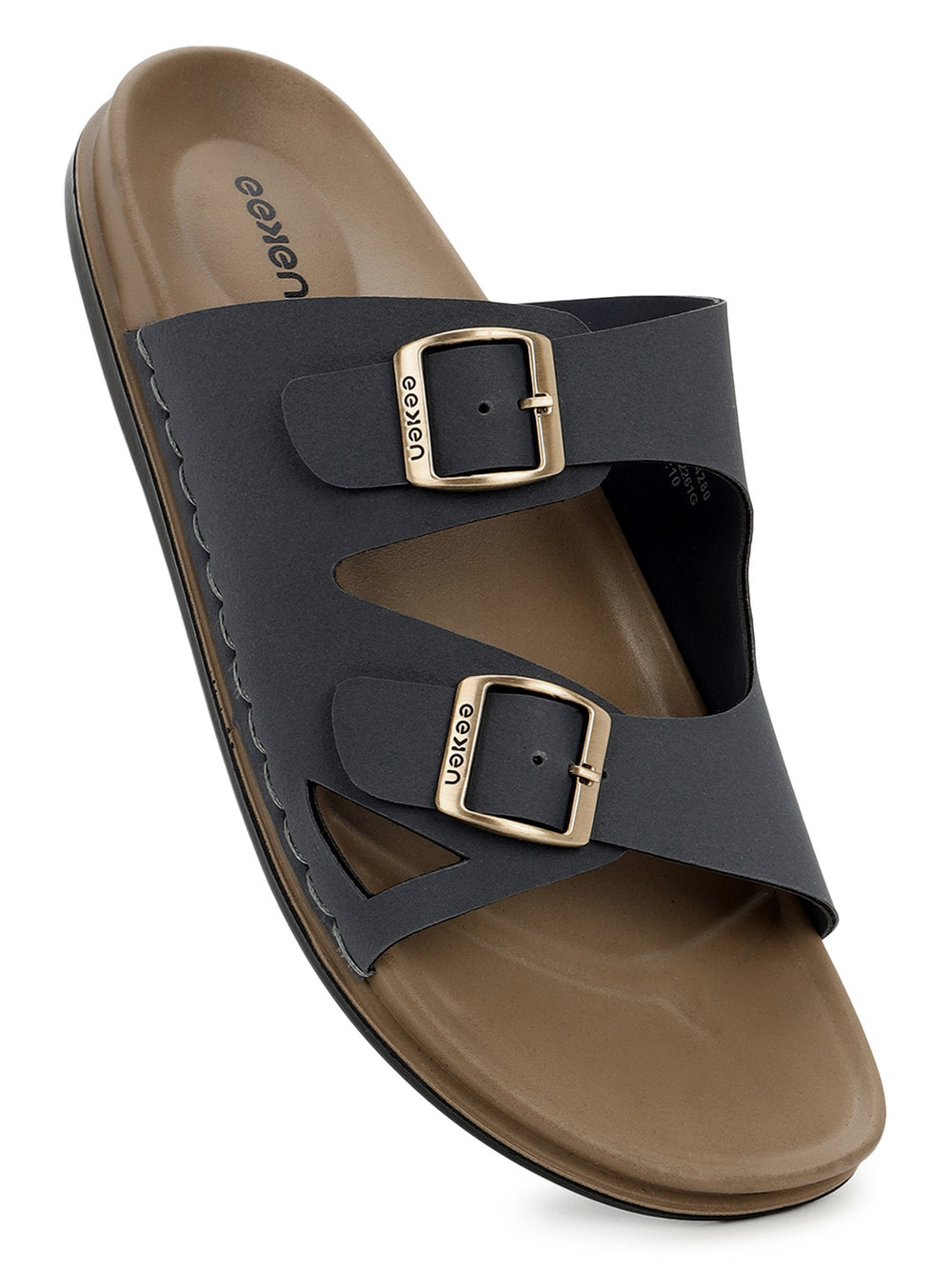 Eeken Men Casual Sandals Cushioned Footbed | Premium finish | Sturdy Grip| Dual Buckle Two Strap Slip On for Daily Outdoor Use