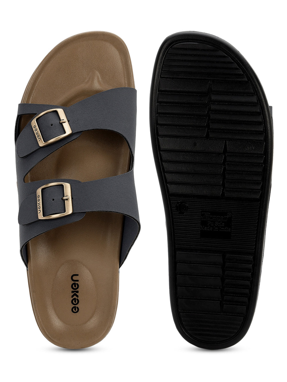 Eeken Men Casual Sandals Cushioned Footbed | Premium finish | Sturdy Grip| Dual Buckle Two Strap Slip On for Daily Outdoor Use
