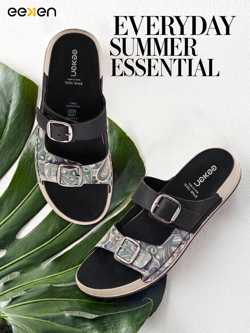 Eeken Women Sandals Dual Buckle Lightweight Stylish Daily Wear