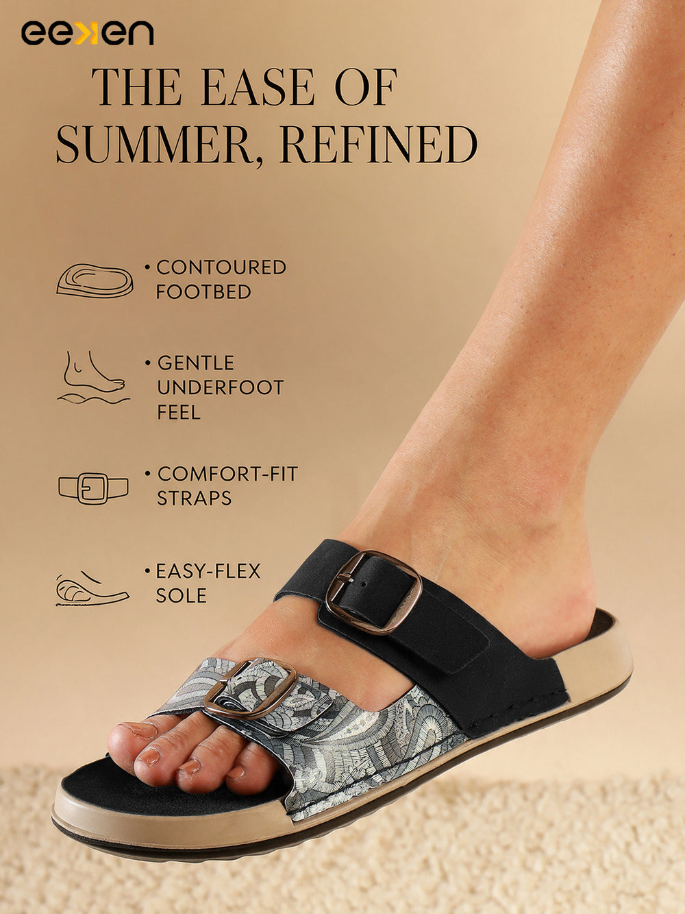 Eeken Women Sandals Dual Buckle Lightweight Stylish Daily Wear