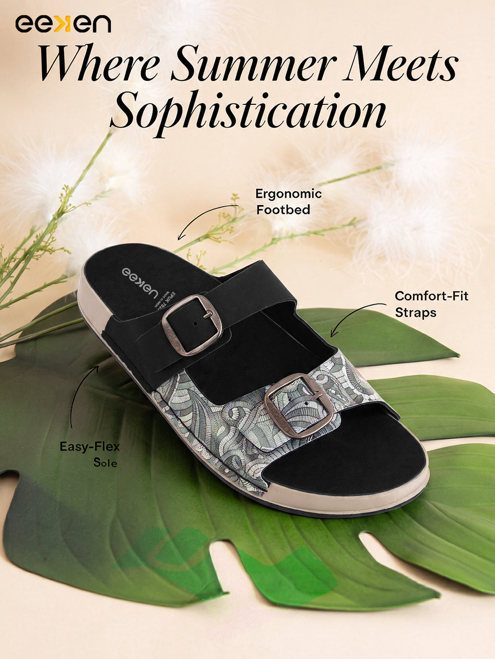 Eeken Women Sandals Dual Buckle Lightweight Stylish Daily Wear