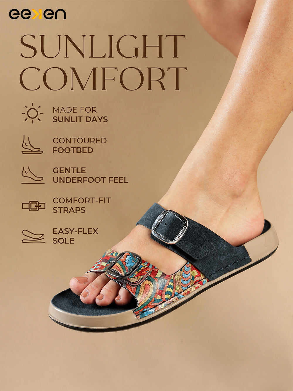 Eeken Women Sandals Dual Buckle Lightweight Stylish Daily Wear
