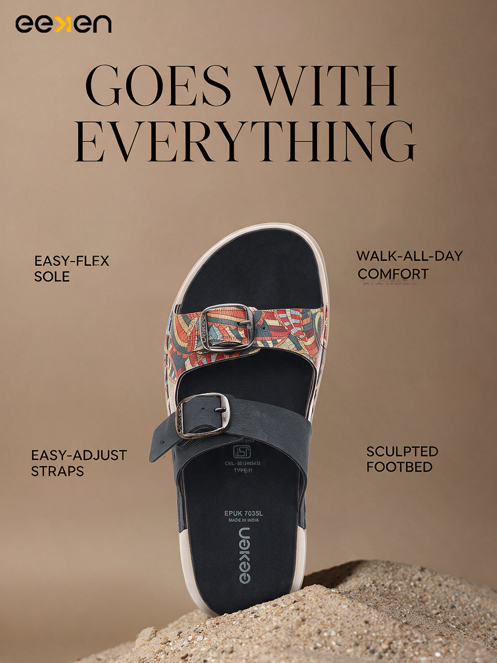 Eeken Women Sandals Dual Buckle Lightweight Stylish Daily Wear