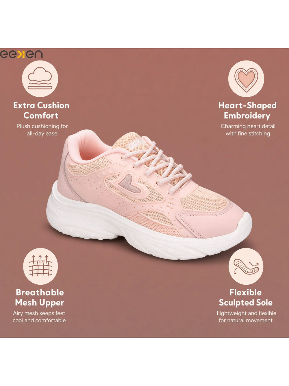 Paragon Eeken Women Comfortable Cushioned Sports Shoes with Heart Accent Design