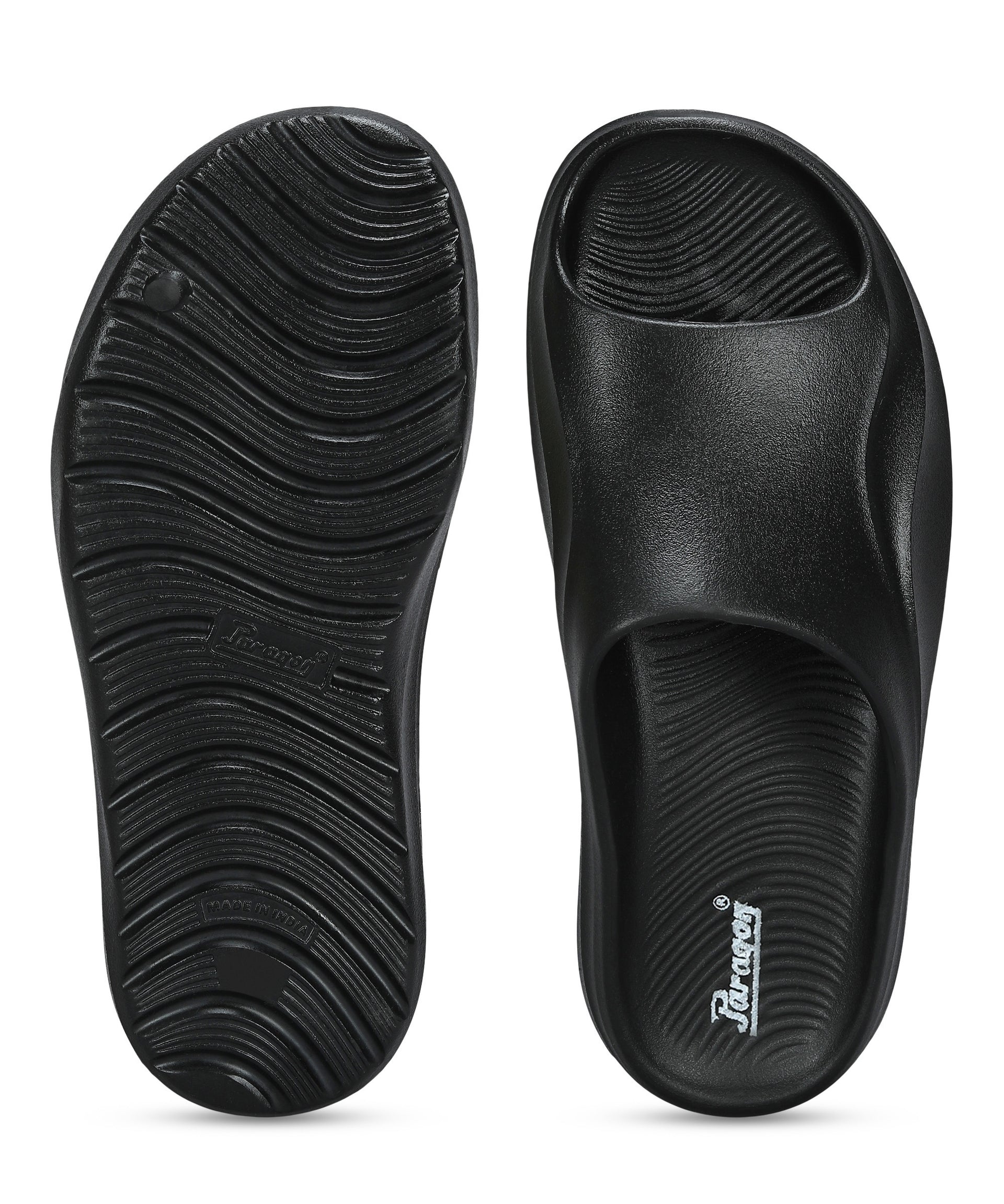 Paragon Men&#39;s Watreproof Black Sliders with Comfortable Anti-Skid Sole