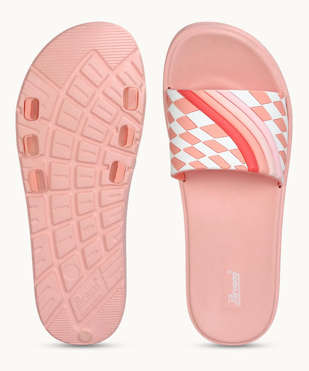 Paragon Women's Peach Sliders with Cushioned Sole for Everyday Use
