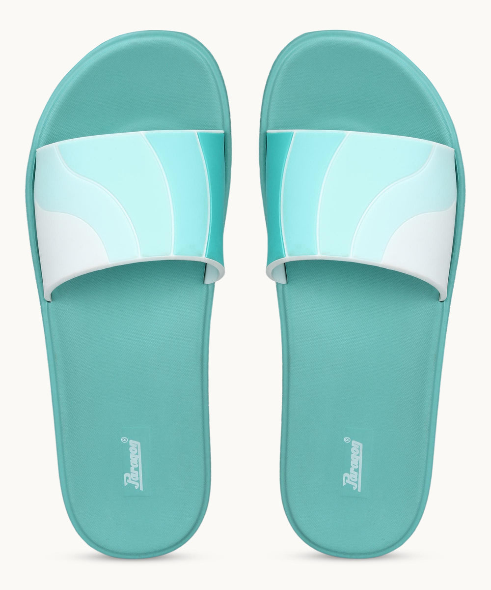 Paragon Women's Ice Green Sliders with Cushioned Sole for Everyday Use