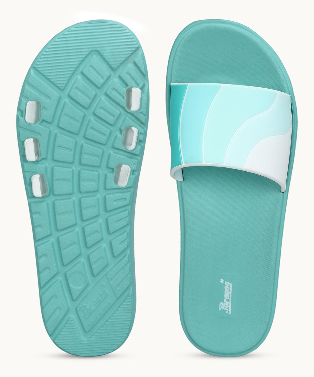 Paragon Women's Ice Green Sliders with Cushioned Sole for Everyday Use