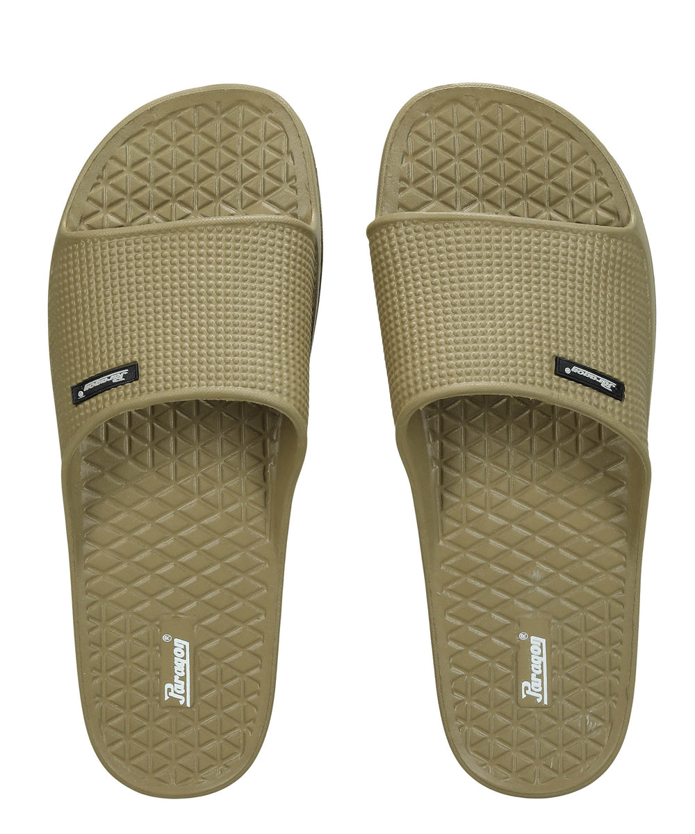 Paragon Men's Beige Sliders with Comfortable &amp; Durable Sole