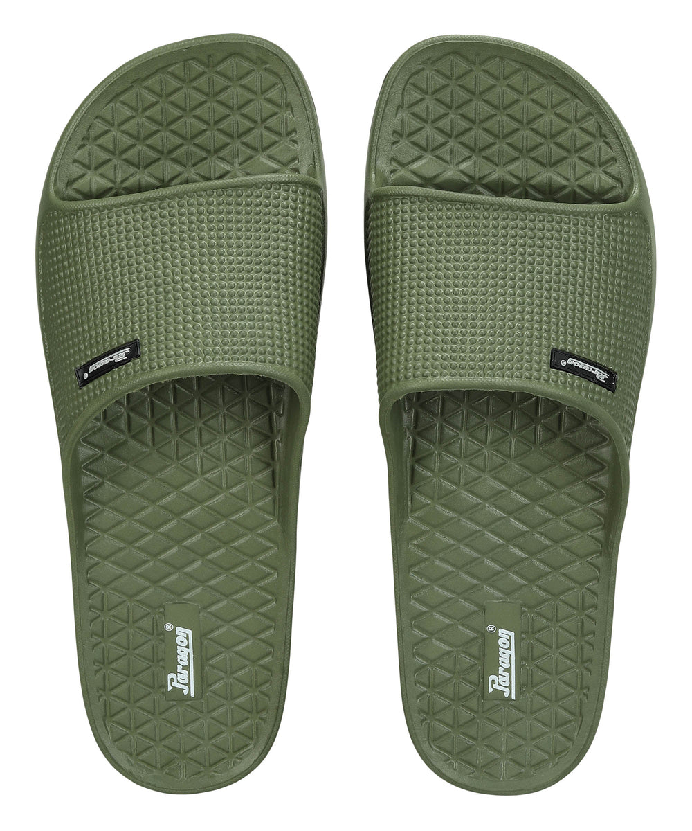 Paragon Men's Olive Green Sliders with Comfortable &amp; Durable Sole