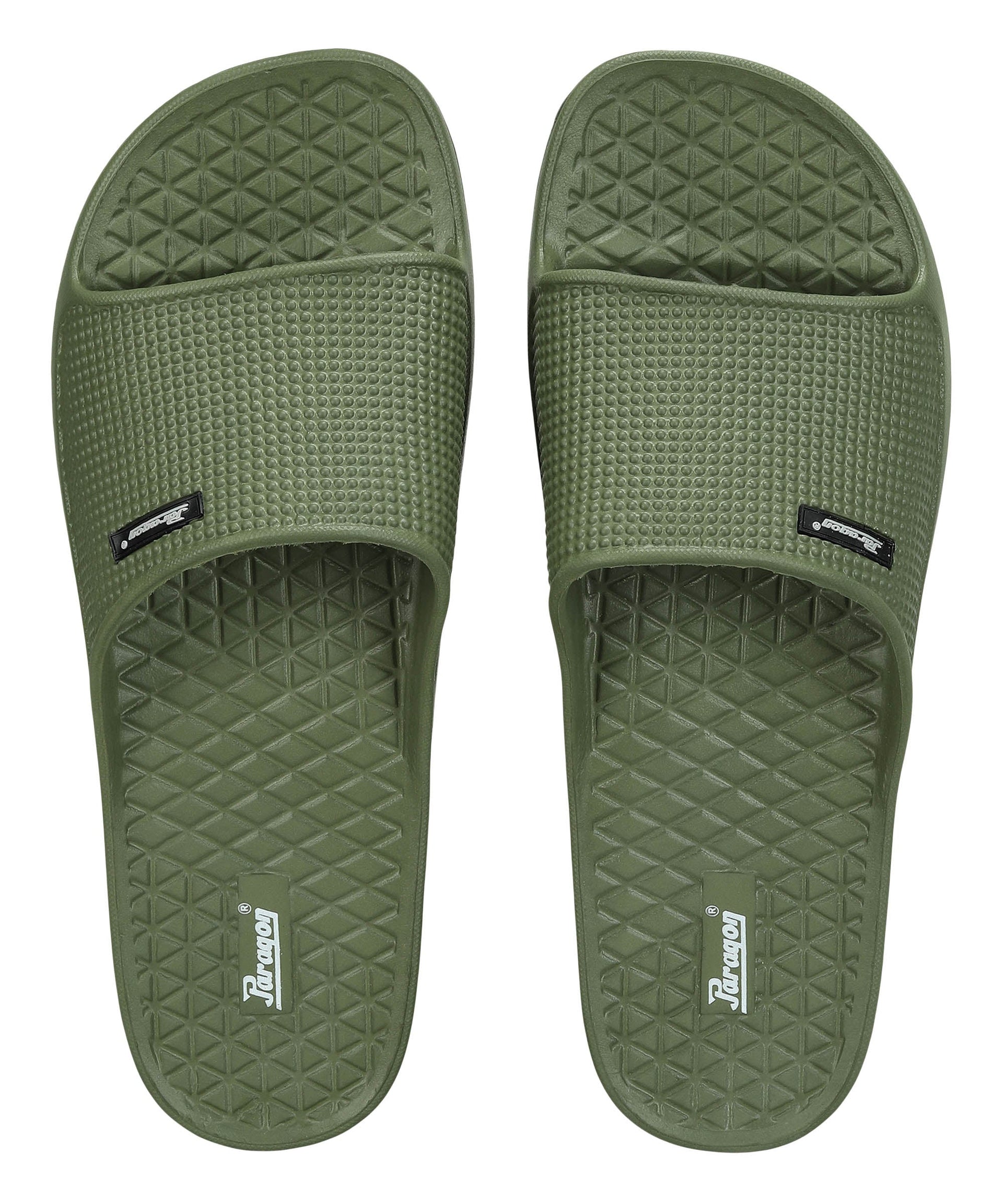 Paragon Men&#39;s Olive Green Sliders with Comfortable &amp; Durable Sole