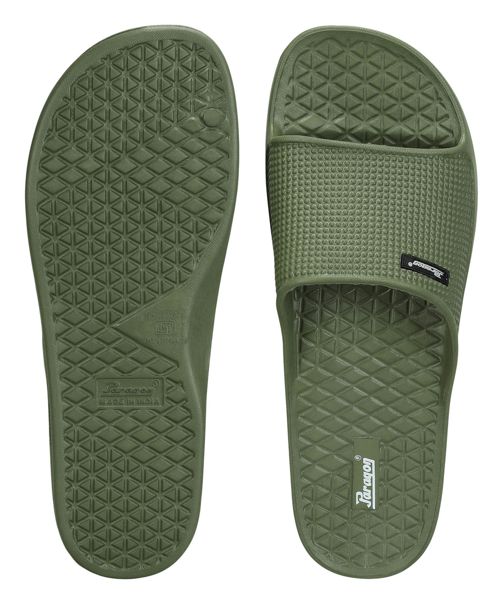 Paragon Men's Olive Green Sliders with Comfortable &amp; Durable Sole