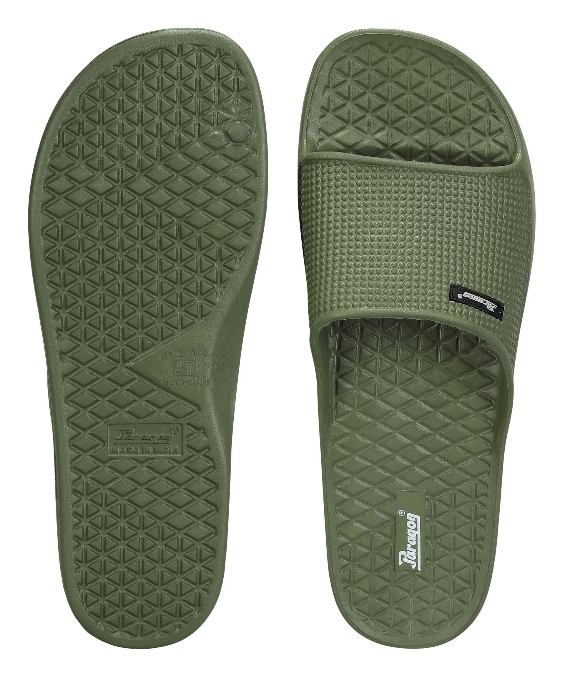 Paragon Men&#39;s Olive Green Sliders with Comfortable &amp; Durable Sole