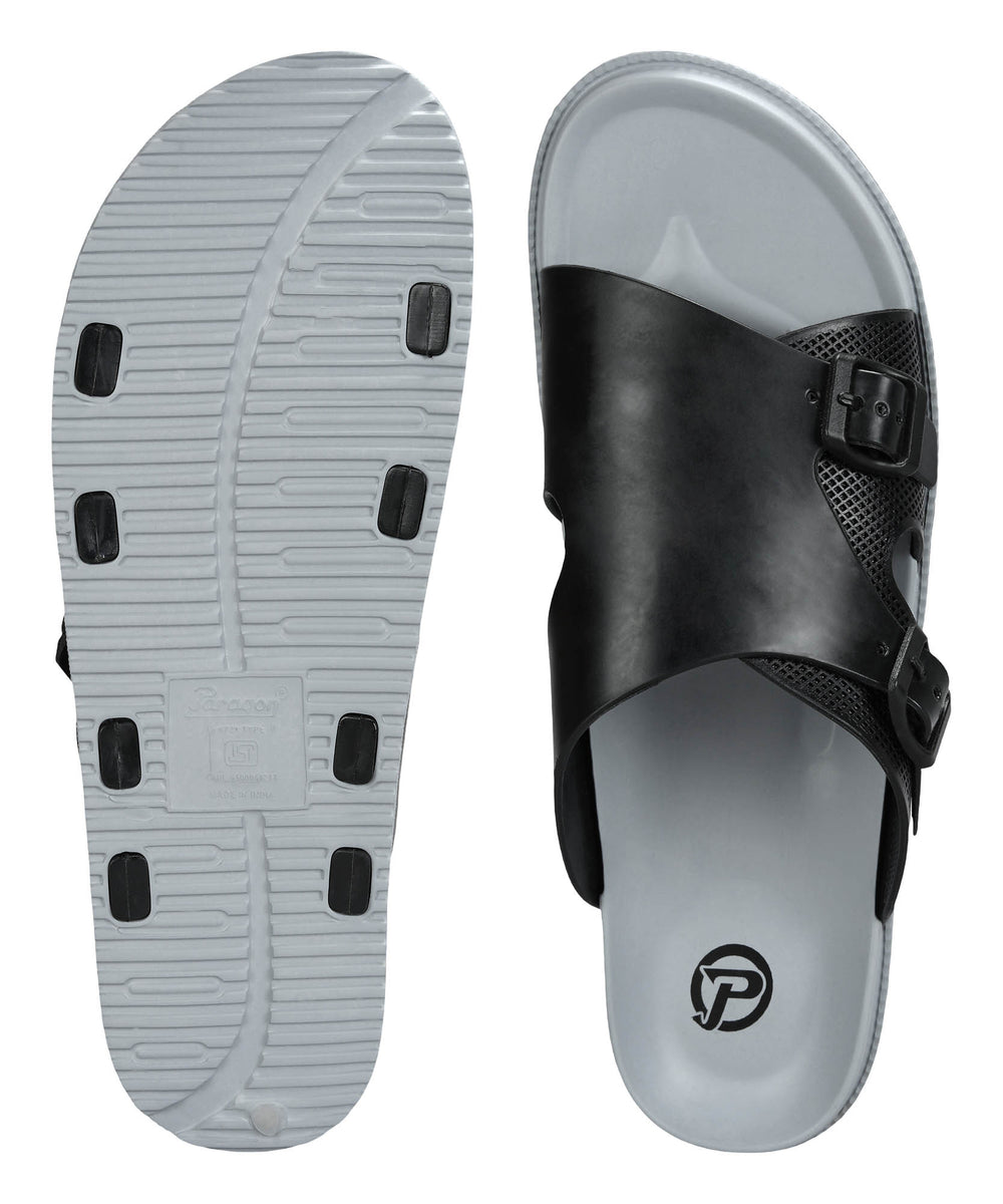 Paragon Men's Black Grey Slip-on Sandals for Men | Comfortable Sole &amp; Durable