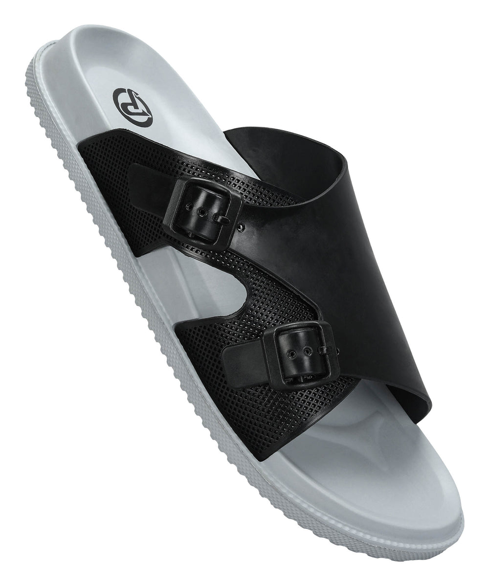 Paragon Men's Black Grey Slip-on Sandals for Men | Comfortable Sole &amp; Durable