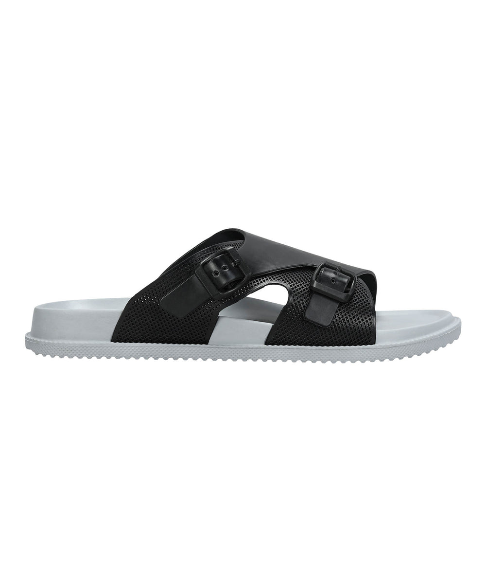 Paragon Men's Black Grey Slip-on Sandals for Men | Comfortable Sole &amp; Durable