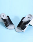 Paragon Men's Black Grey Slip-on Sandals for Men | Comfortable Sole & Durable