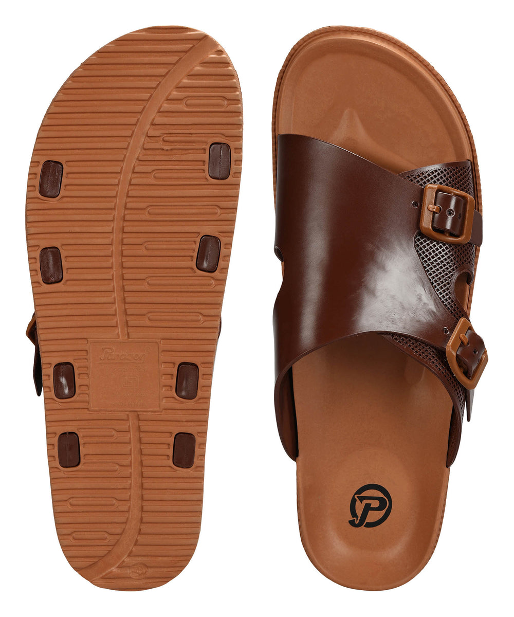 Paragon Men's Brown Tan Slip-on Sandals for Men | Comfortable Sole &amp; Durable