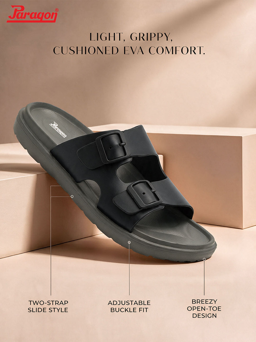 Paragon Men Sandals Comfortable Dual Buckle Strap Lightweight for Daily Outdoor Use