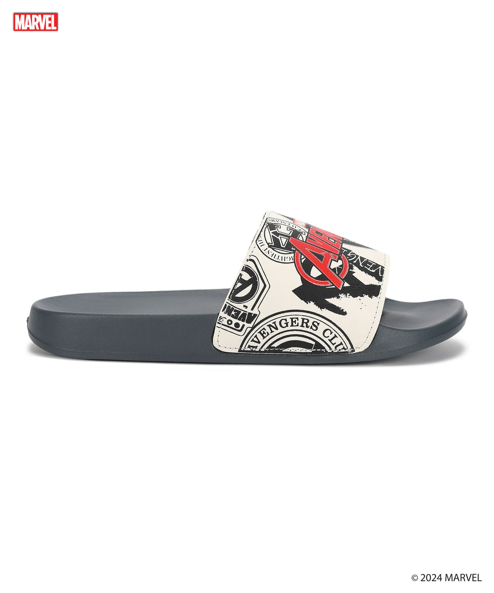 Marvel Avengers' EVMK10921G Men's White Sliders | Trendy Sliders with Durable &amp; Cushioned Sole Construction | Waterproof &amp; Lightweight, Perfect for Everyday Casual Wear