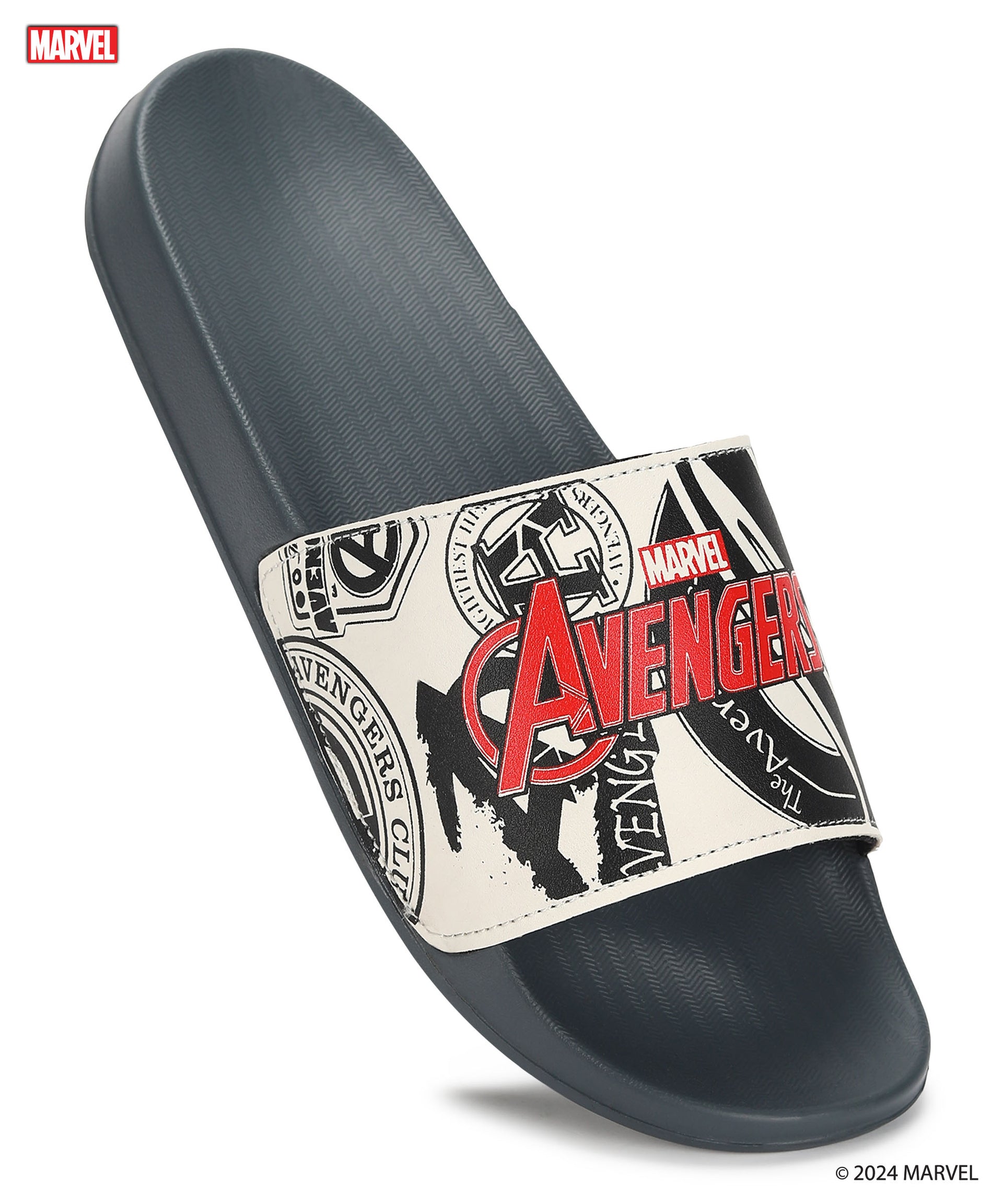 Marvel Avengers&#39; EVMK10921 Men&#39;s White Sliders | Trendy Sliders with Cushioned &amp; Durable Anti-Skid Construction | Waterproof &amp; Lightweight, Perfect for Everyday Casual Wear