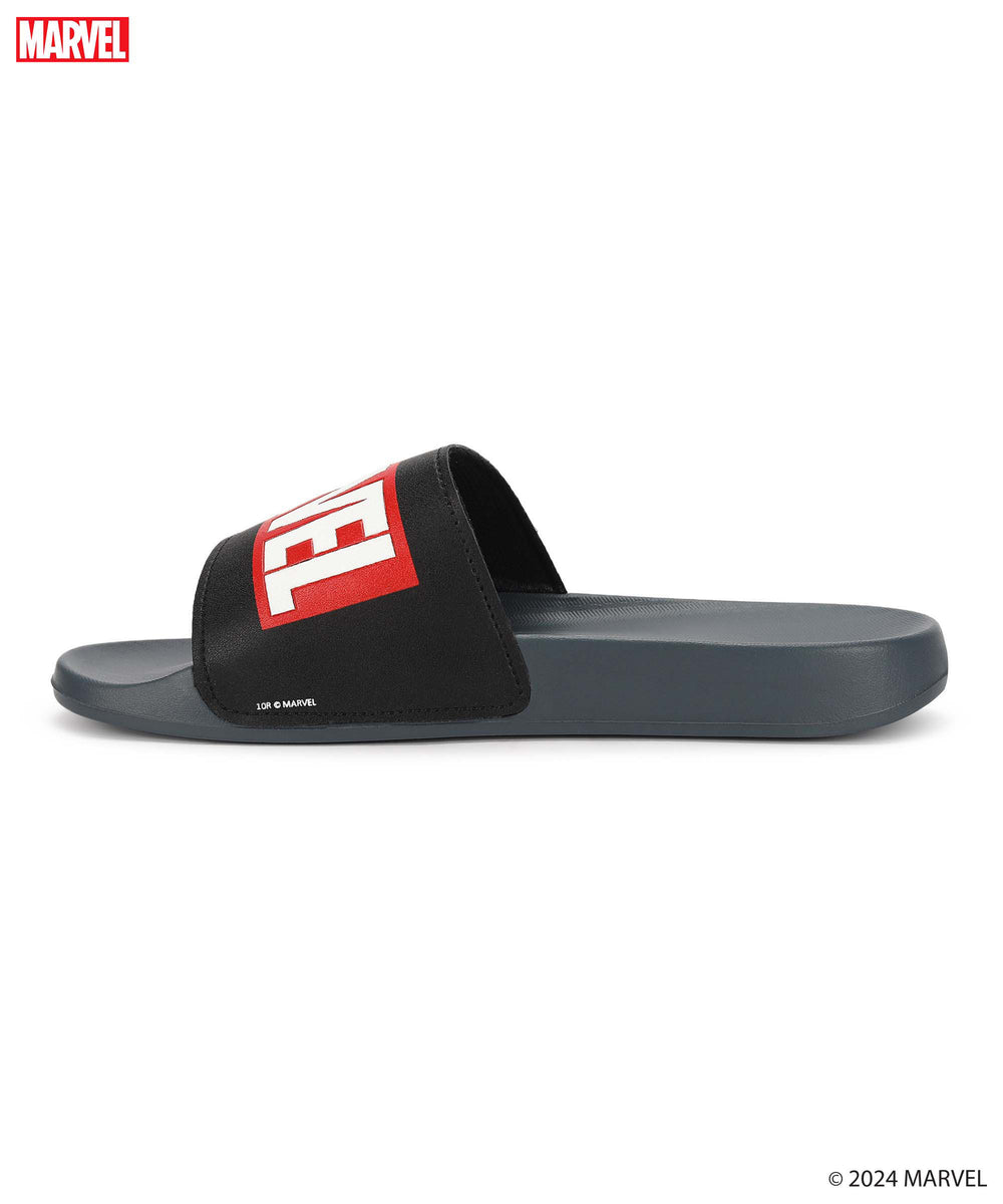 Marvel EVMK10922G Men's Black Sliders | Trendy Sliders with Durable &amp; Cushioned Sole Construction | Waterproof &amp; Lightweight, Perfect for Everyday Casual Wear