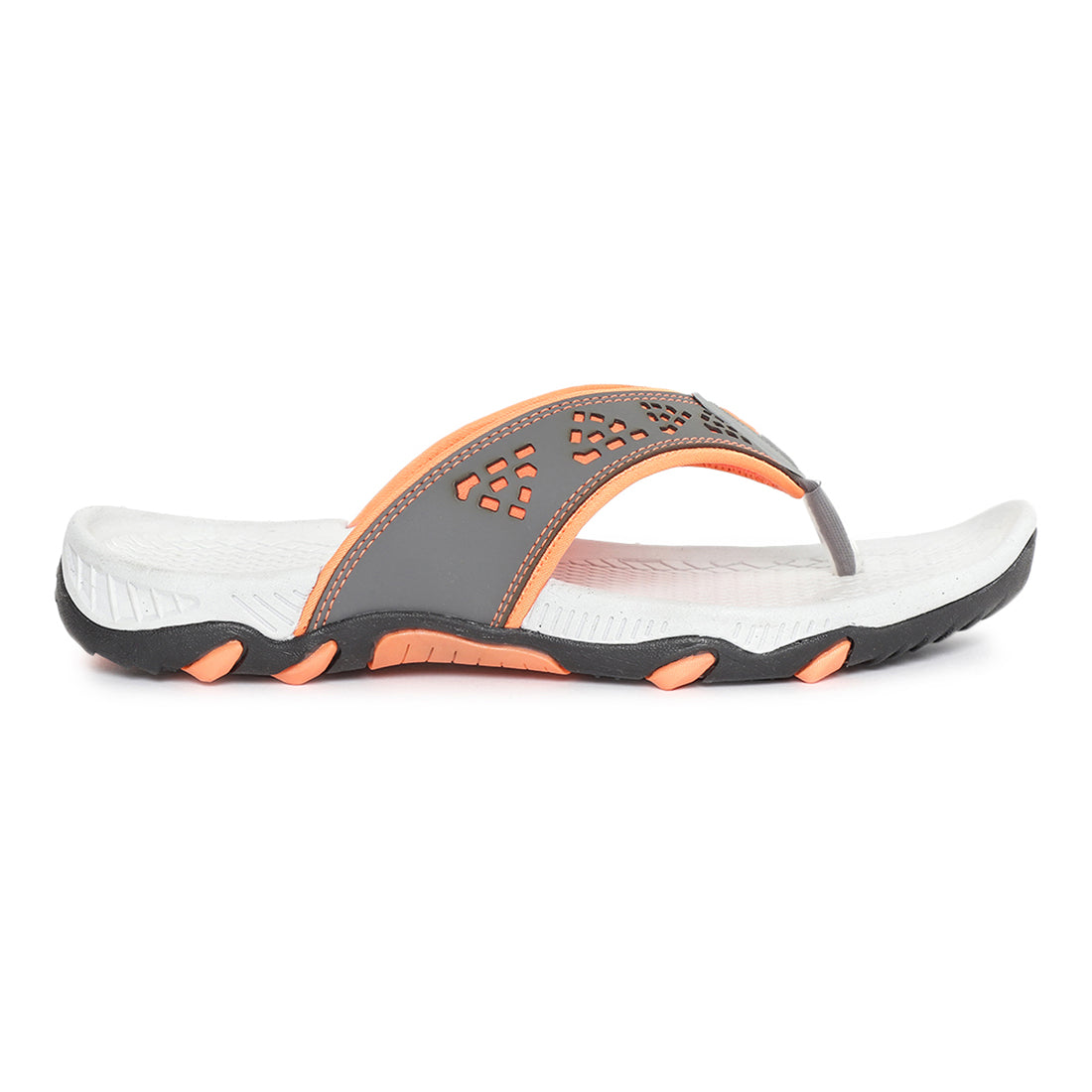 Paragon Grey and Orange Ultra-Durable Everyday Flip Flops for Men