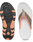 Paragon Grey and Orange Ultra-Durable Everyday Flip Flops for Men