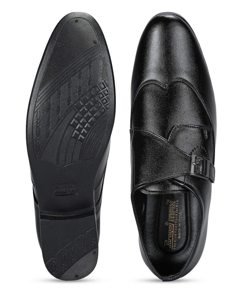 Paragon Men's Black Formal Shoes with Buckle| Durable &amp; Sturdy for Outdoor Wear