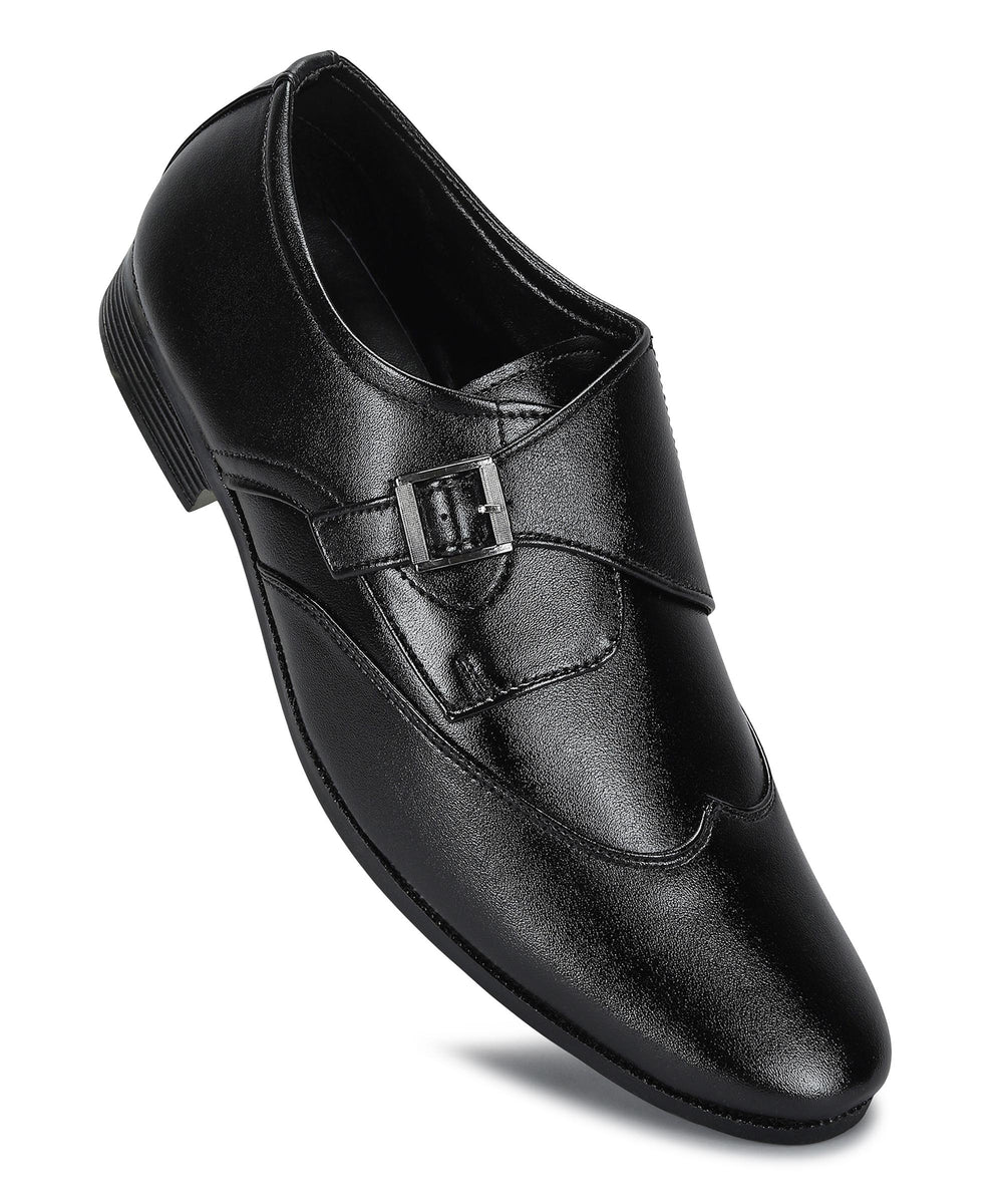 Paragon Men's Black Formal Shoes with Buckle| Durable &amp; Sturdy for Outdoor Wear