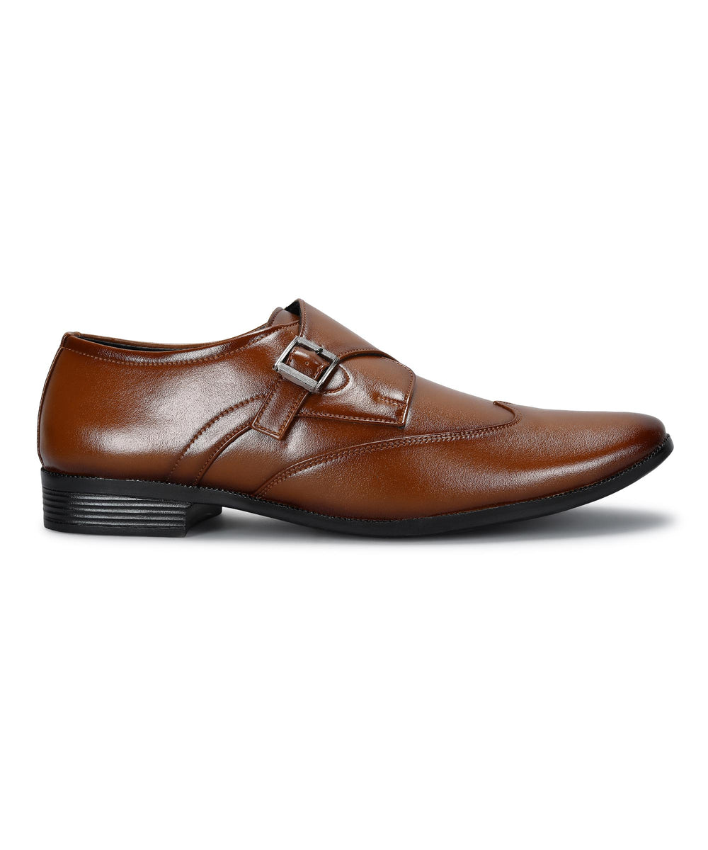 Paragon Men's Tan Formal Shoes with Buckle| Durable &amp; Sturdy for Outdoor Wear
