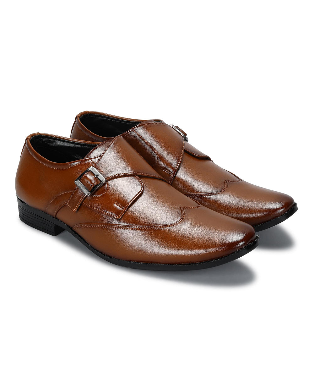 Paragon Men's Tan Formal Shoes with Buckle| Durable &amp; Sturdy for Outdoor Wear