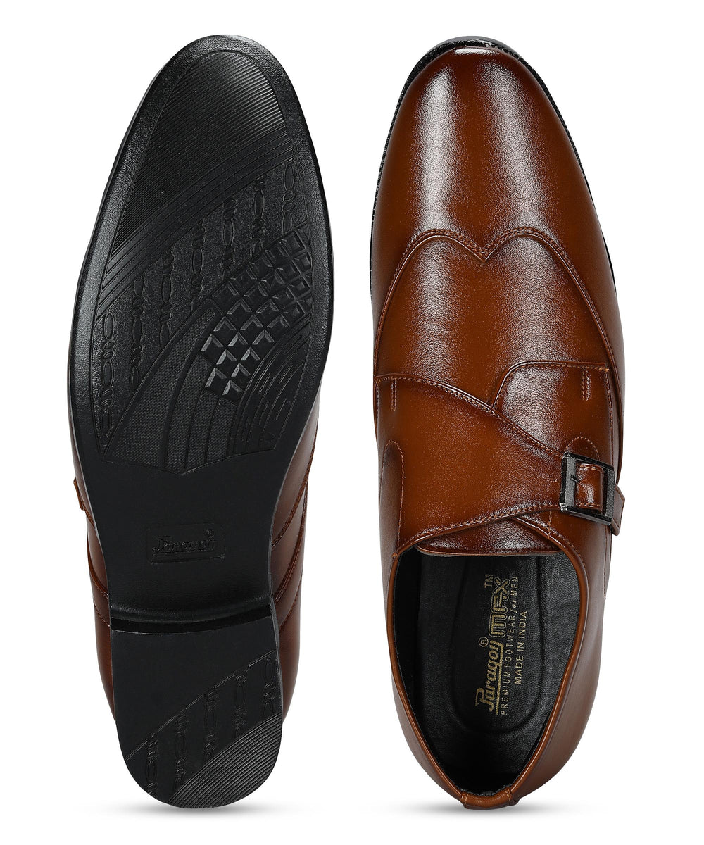 Paragon Men's Tan Formal Shoes with Buckle| Durable &amp; Sturdy for Outdoor Wear