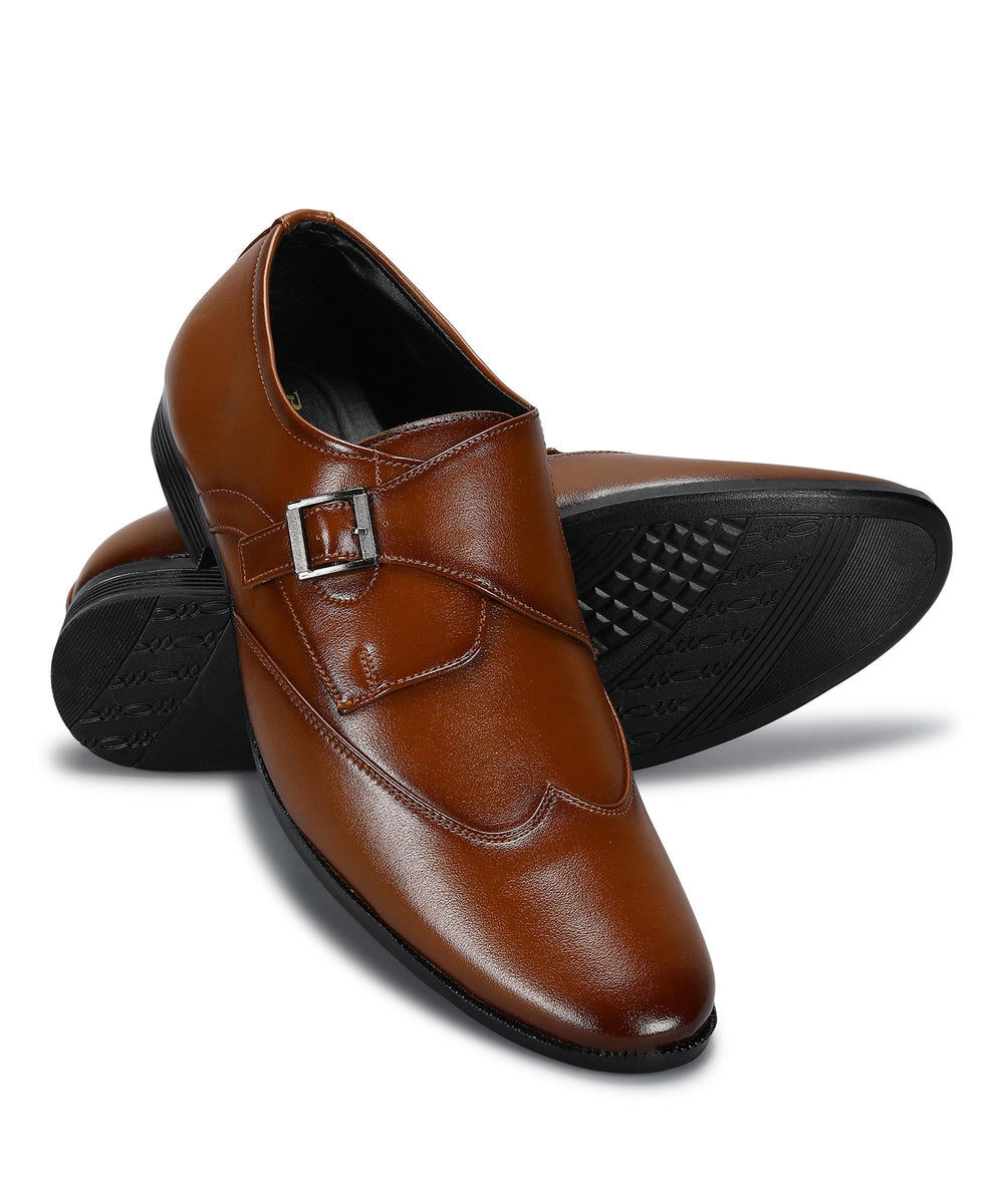 Paragon Men's Tan Formal Shoes with Buckle| Durable &amp; Sturdy for Outdoor Wear