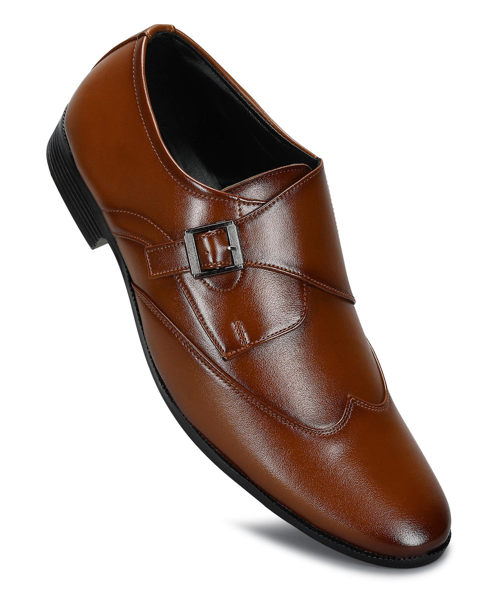 Paragon Men's Tan Formal Shoes with Buckle| Durable &amp; Sturdy for Outdoor Wear