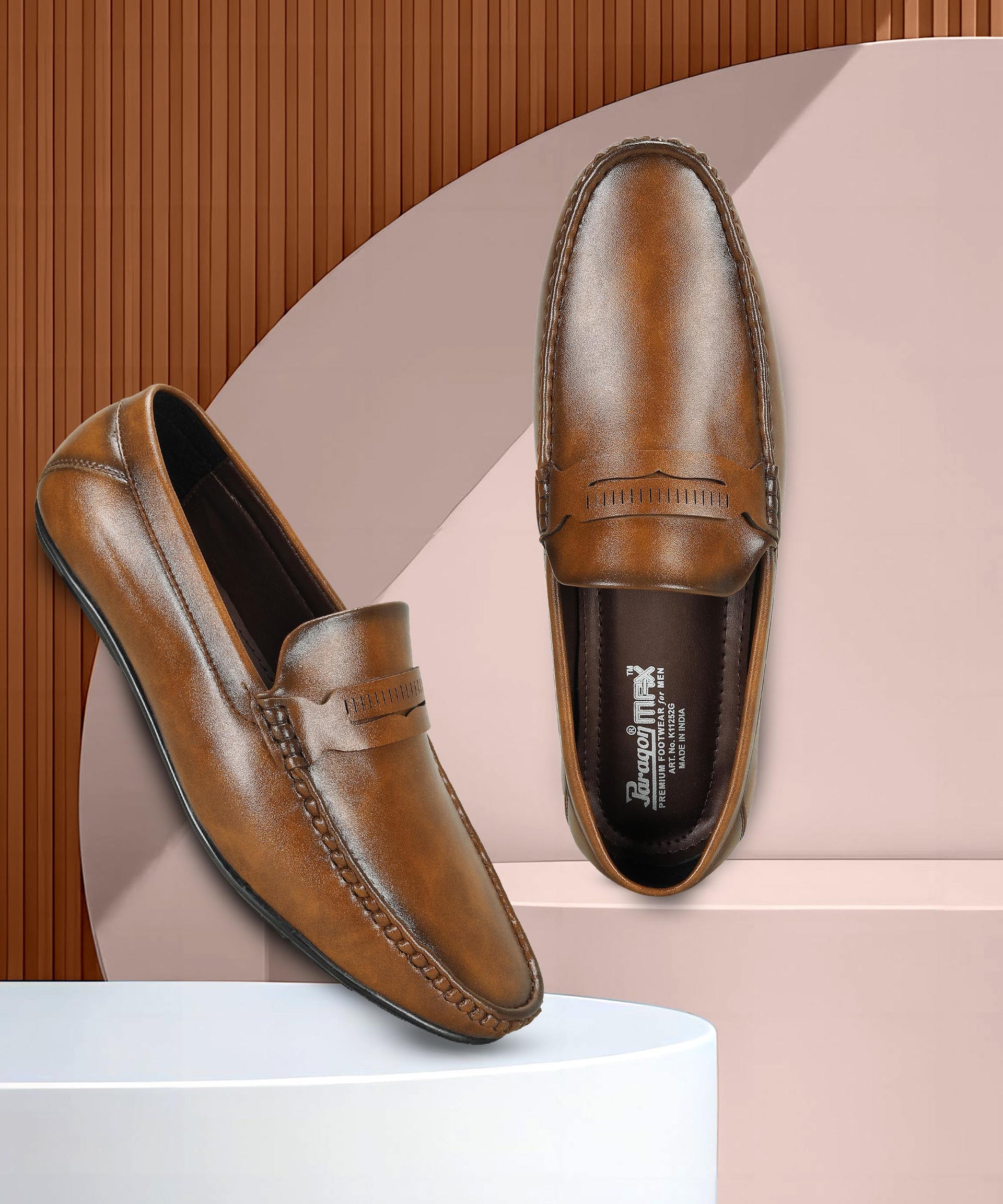 Paragon Men&#39;s Tan Formal Loafer Shoes | Cushioned Sole &amp; Sturdy Construction