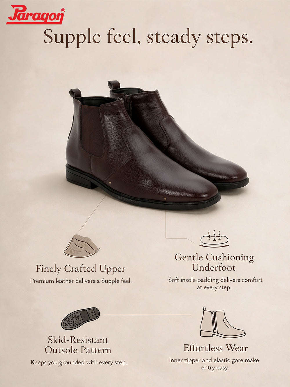 Paragon Men Chelsea Ankle Boots Comfortable Round Toe for Daily Wear