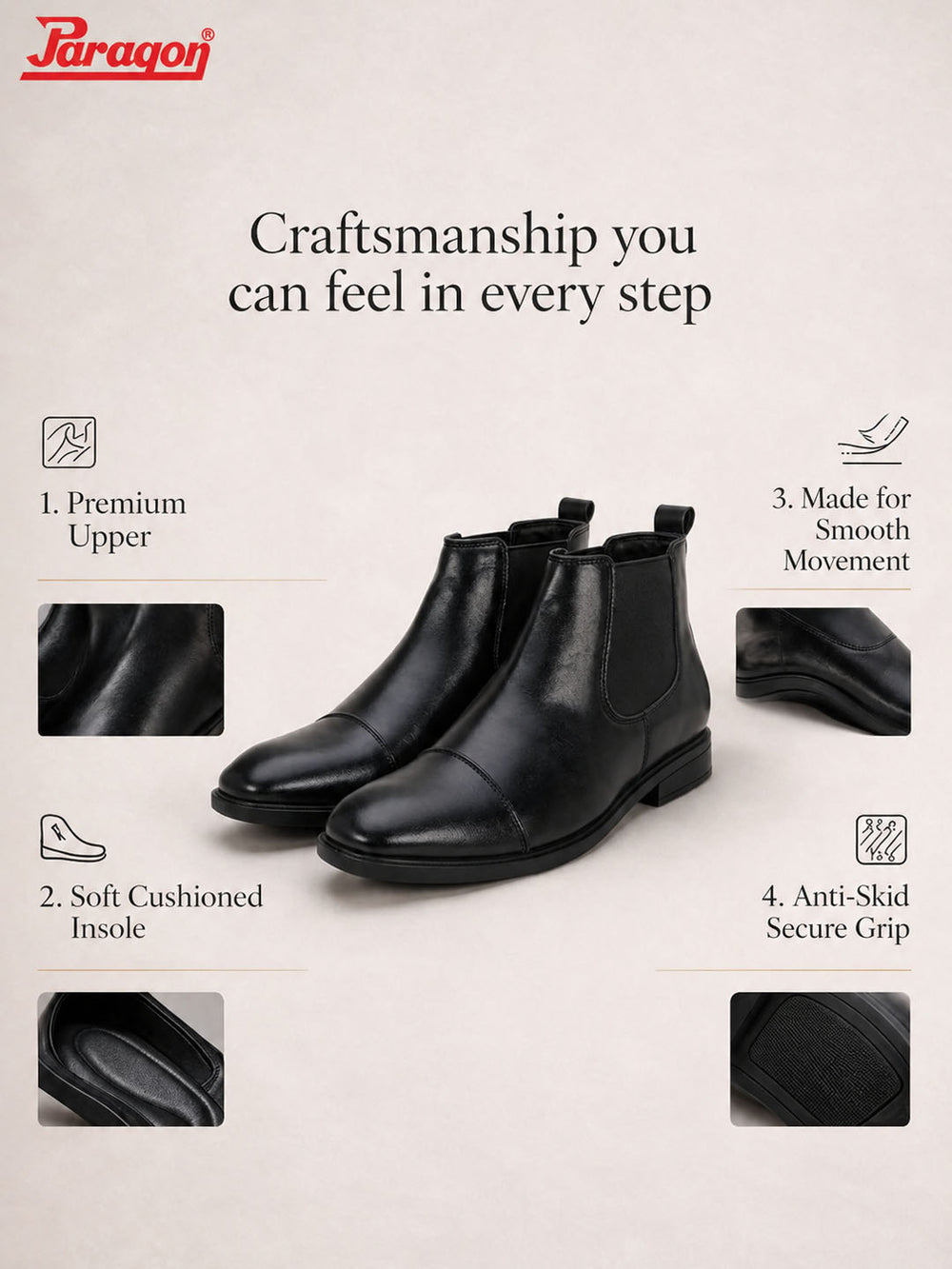 Paragon Men Chelsea Ankle Boots Comfortable Cap Toe for Daily Wear