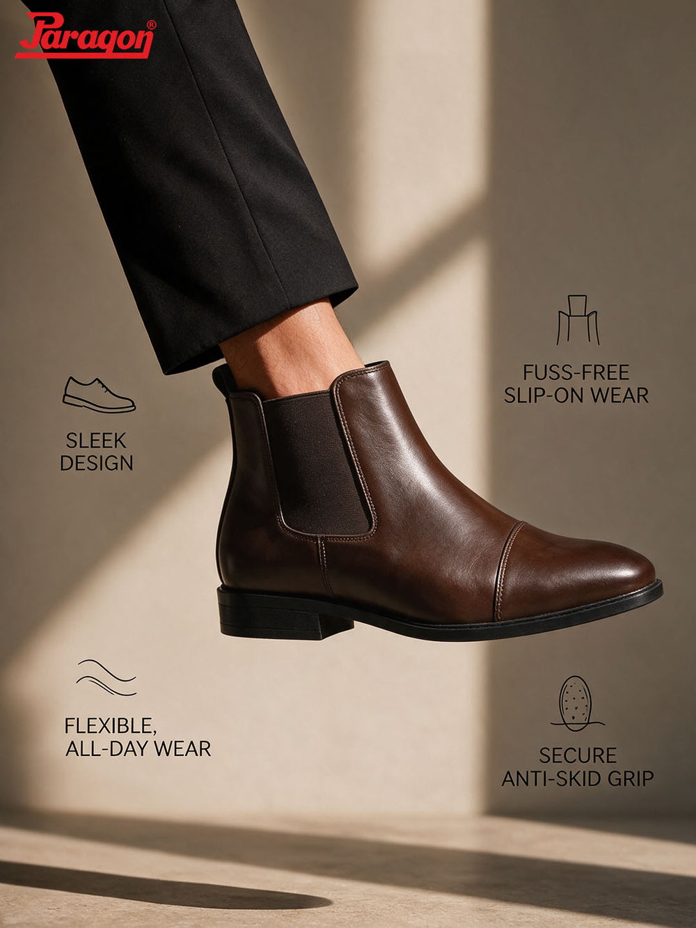 Paragon Men Chelsea Ankle Boots Comfortable Cap Toe for Daily Wear