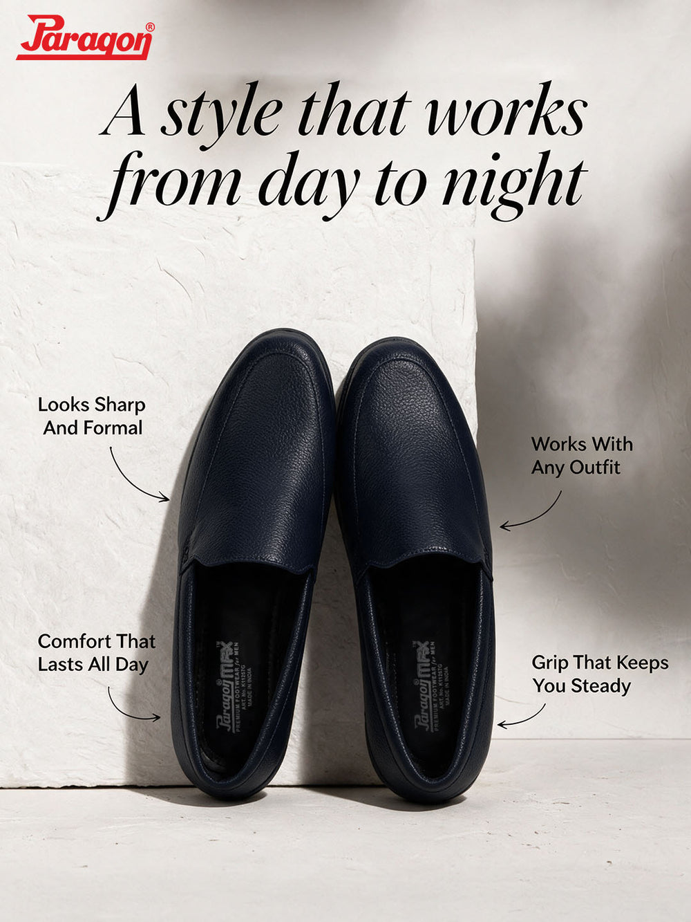 Paragon Men Formal Shoes Comfortable Round Toe Slip On Office Wear