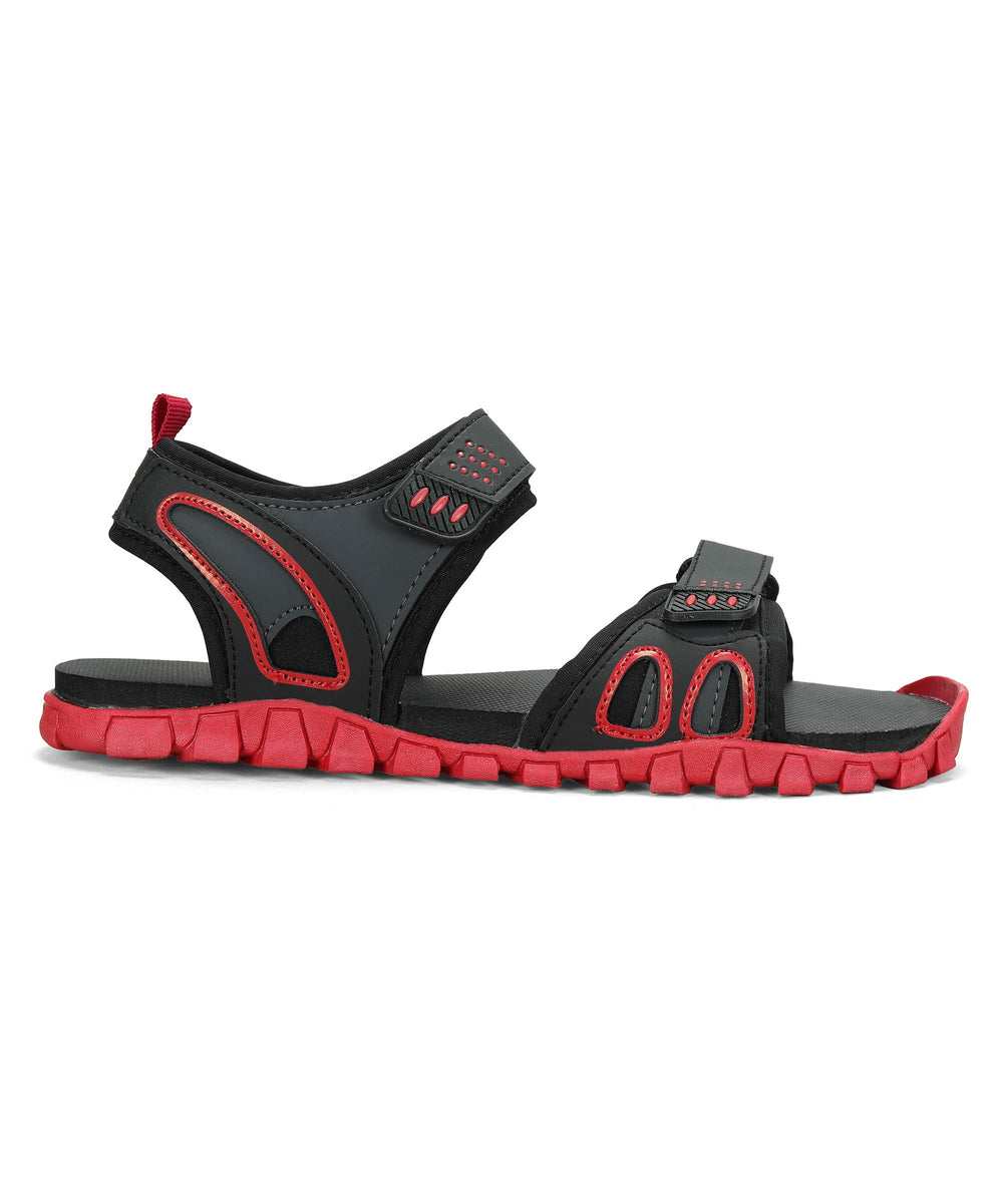 Paragon Men's Stylish Lightweight &amp; Durable Black Red Velcro Dailywear Sandals