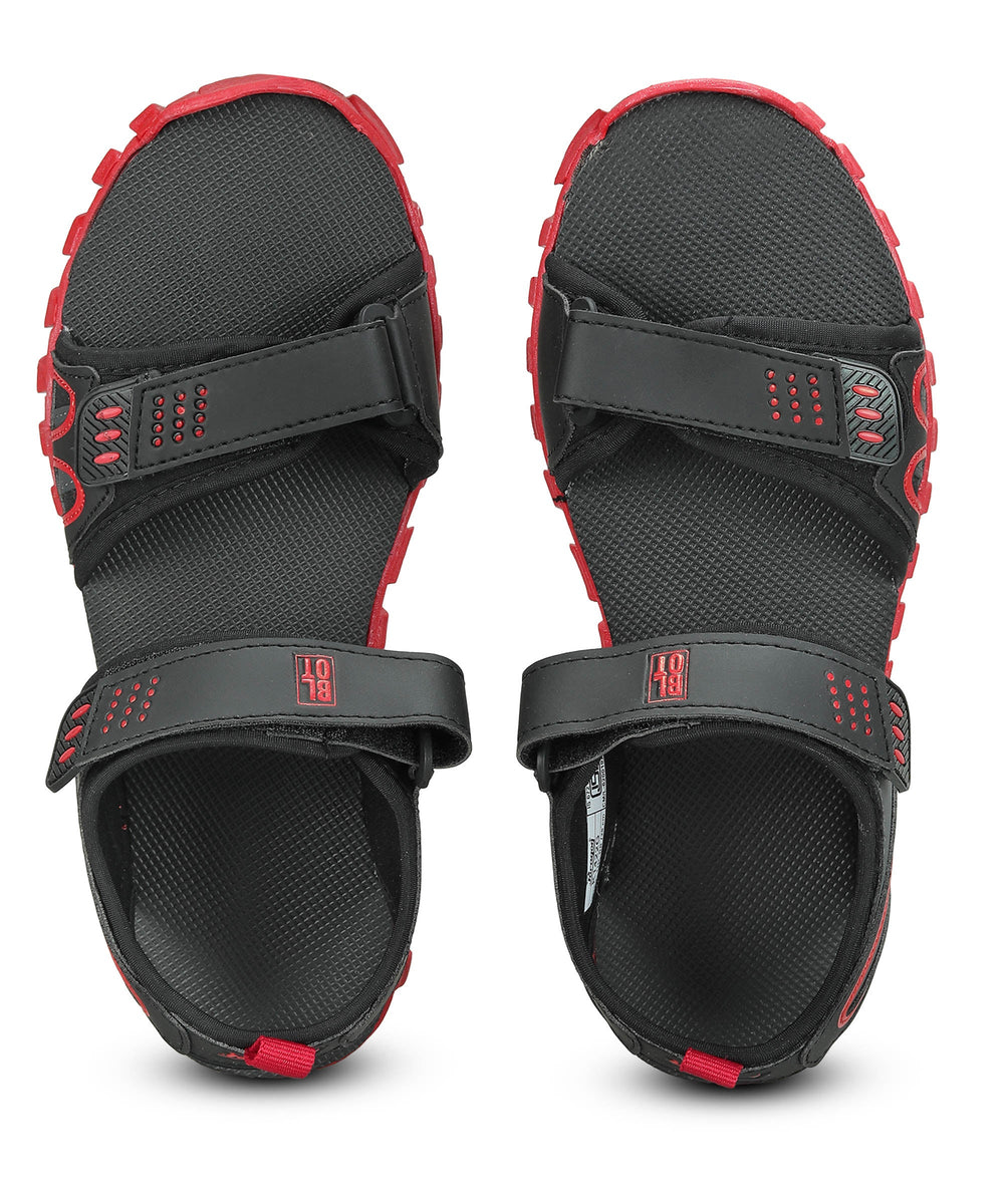 Paragon Men's Stylish Lightweight &amp; Durable Black Red Velcro Dailywear Sandals