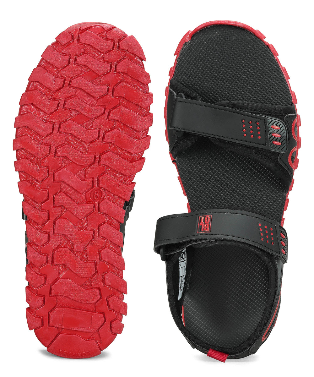 Paragon Men's Stylish Lightweight &amp; Durable Black Red Velcro Dailywear Sandals