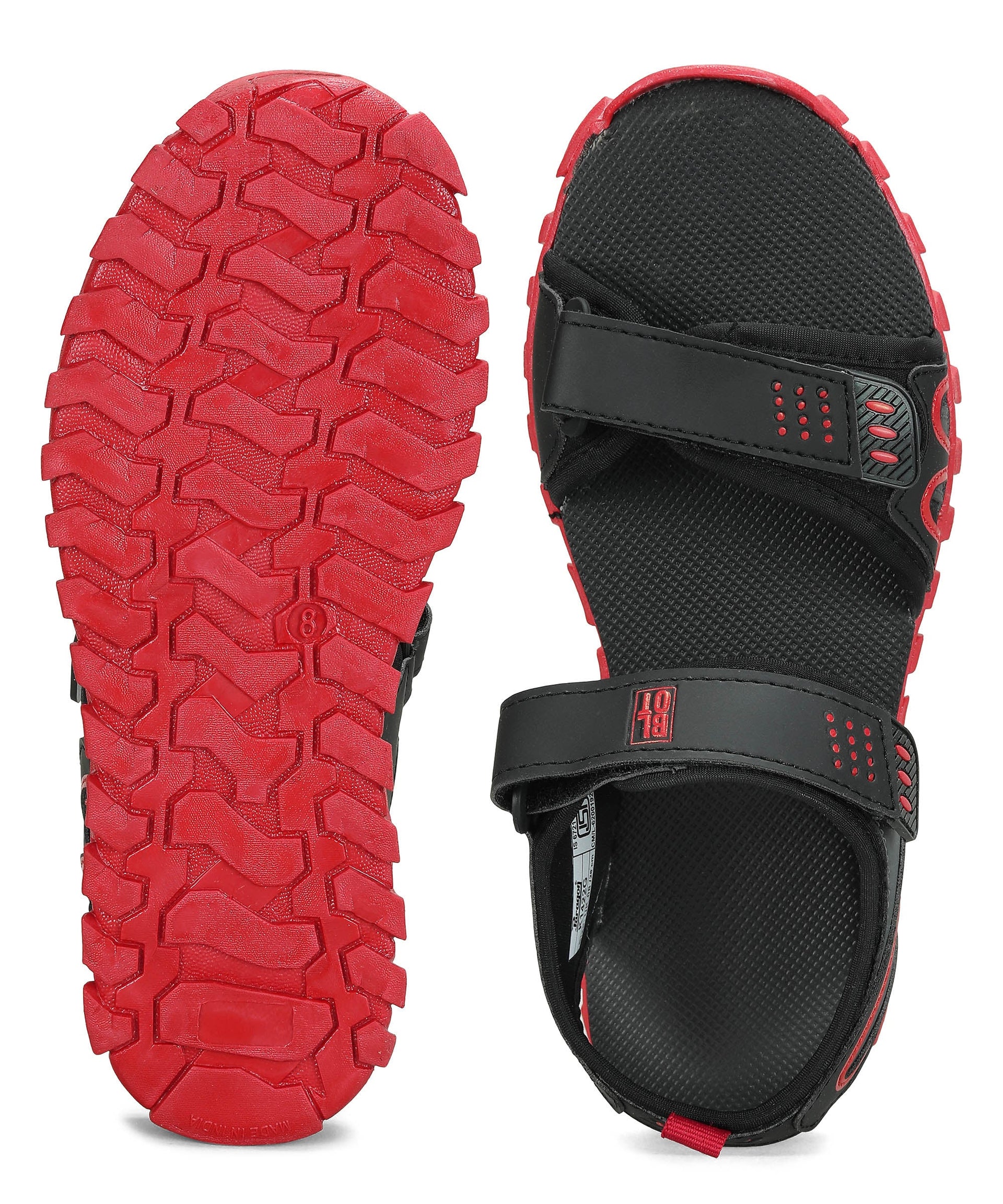 Paragon Men&#39;s Stylish Lightweight &amp; Durable Black Red Velcro Dailywear Sandals
