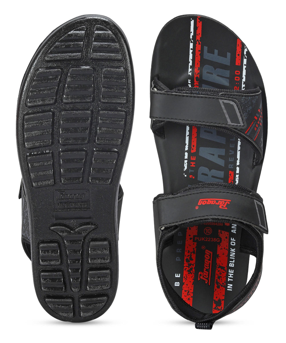 Paragon Men's Stylish Lightweight &amp; Durable Black Velcro Dailywear Sandals