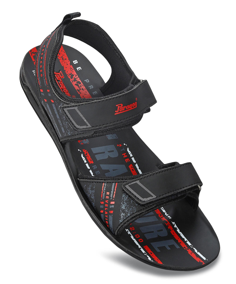 Paragon Men's Stylish Lightweight &amp; Durable Black Velcro Dailywear Sandals