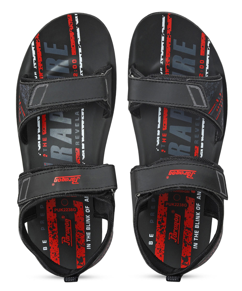 Paragon Men's Stylish Lightweight &amp; Durable Black Velcro Dailywear Sandals