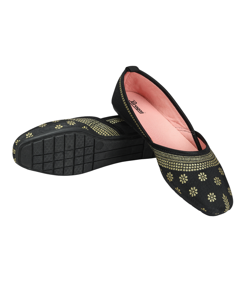 Paragon Women's Bow Black Ethnic Design | Soft Cushioned &amp; Lightweight | Slip-On Flats