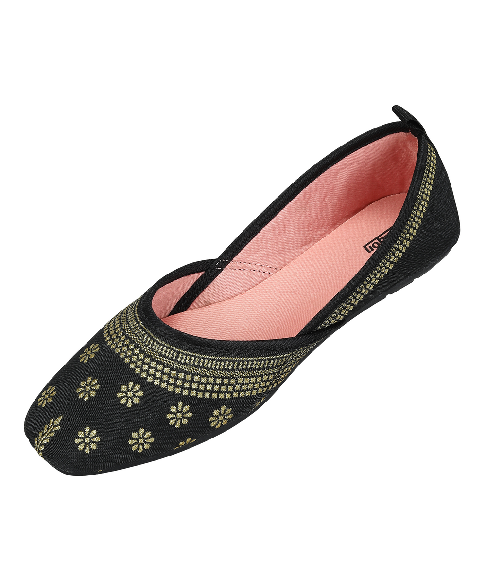 Paragon Women's Bow Black Ethnic Design | Soft Cushioned &amp; Lightweight | Slip-On Flats